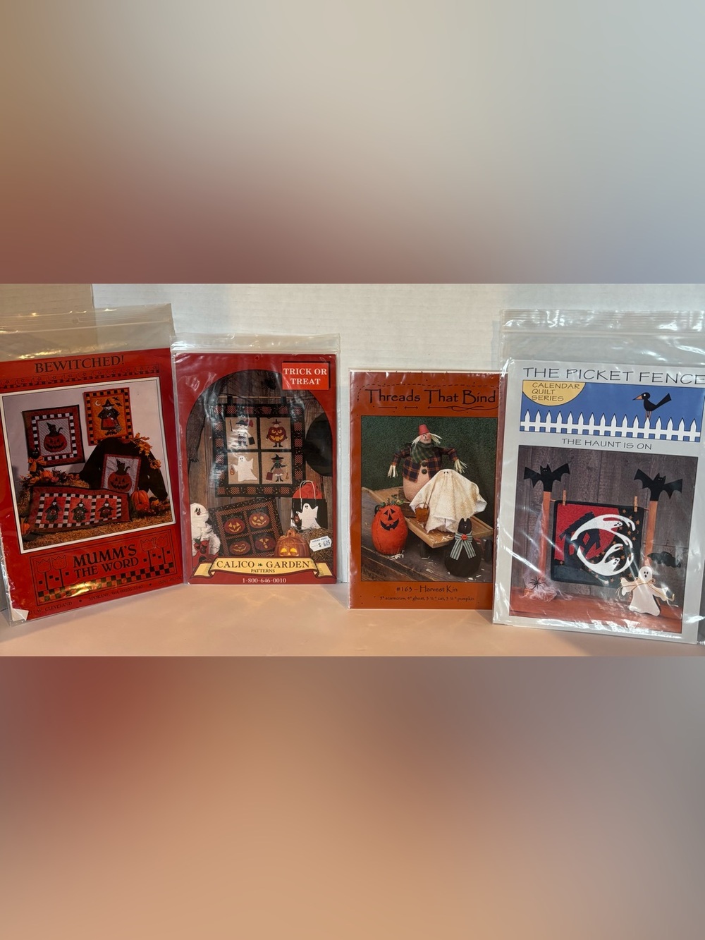 Vintage Halloween Craft Pattern Lot of 4 Quilt Primitive Ghost Pumpkin